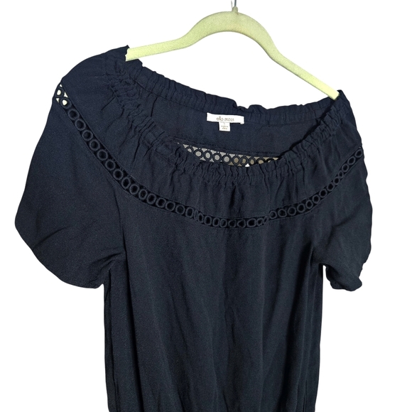 Ella Moss Off Shoulder Crochet Trim Romper Shorts Elastic Waist Black sz Small - Picture 3 of 6